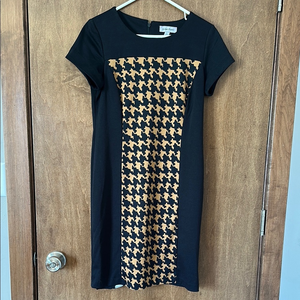 Shelby and Palmer Black and Tan Houndstooth Dress